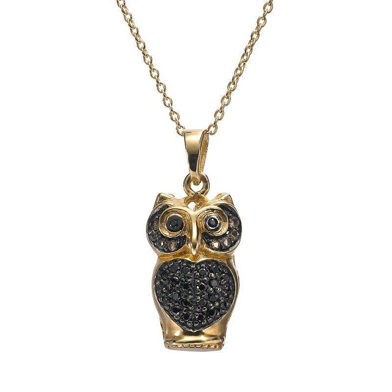 Sophie Miller Black Cubic Zirconia 14k Gold Over Silver Owl Pendant Necklace, Womens Multicolor Product Image