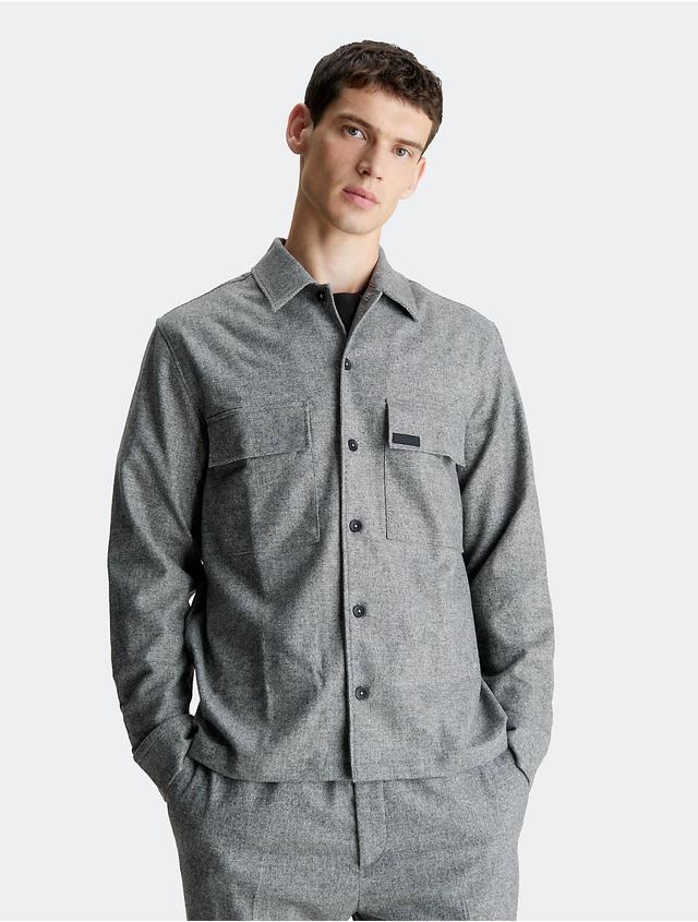 Calvin Klein Mens Wool Blend Classic Flannel Button-Down Shirt - Grey - XS Product Image