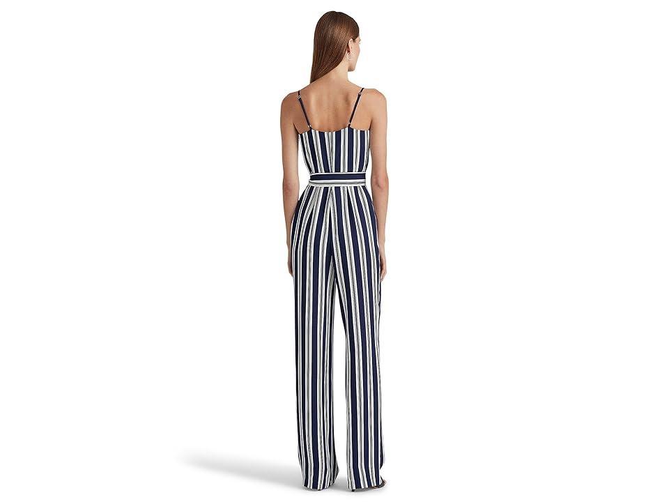 Lauren Ralph Lauren Striped Belted Crepe Jumpsuit (Navy/White) Women's Jumpsuit & Rompers One Piece Product Image