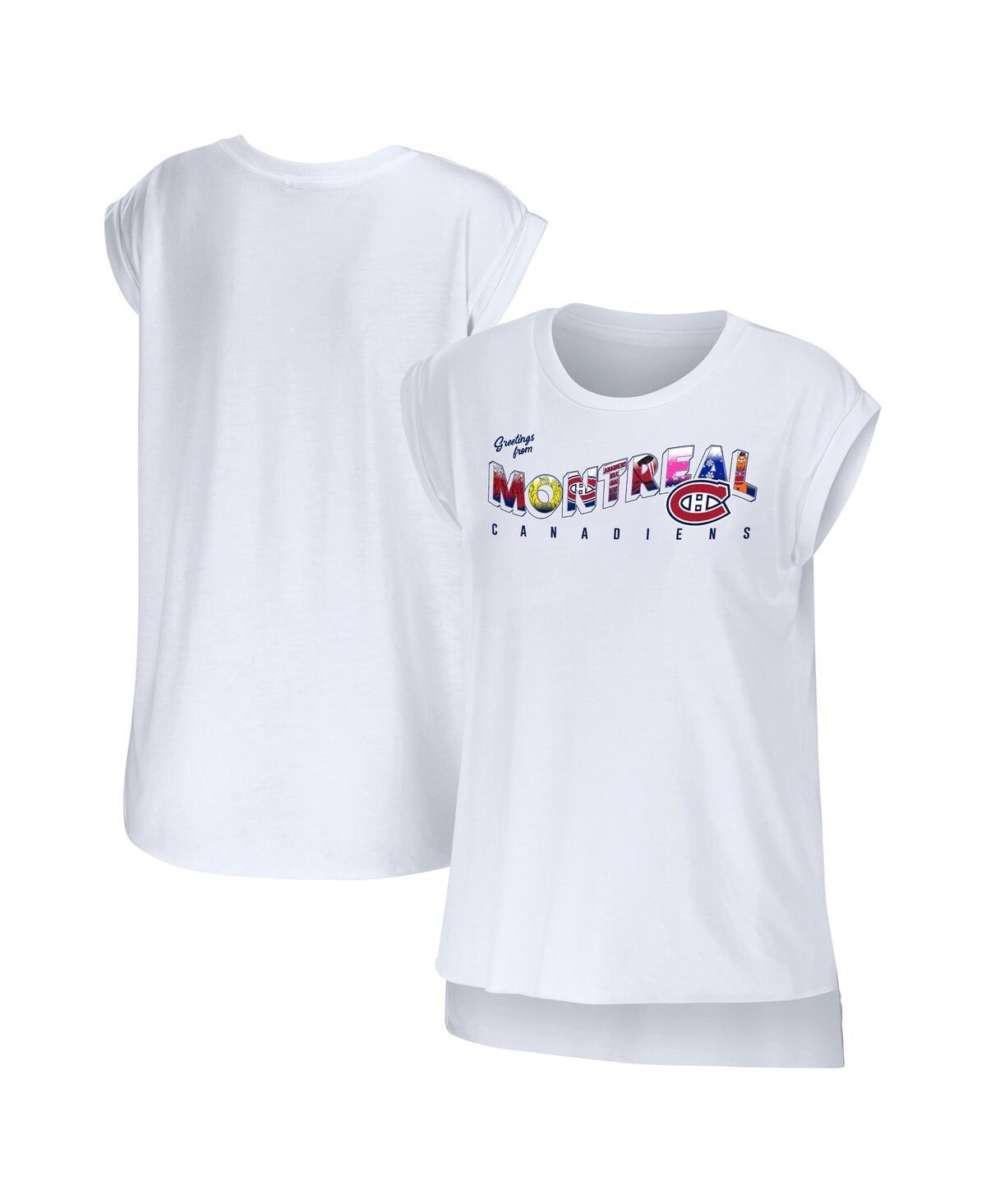 Womens WEAR by Erin Andrews White Montreal Canadiens Greetings From Muscle T-Shirt Product Image