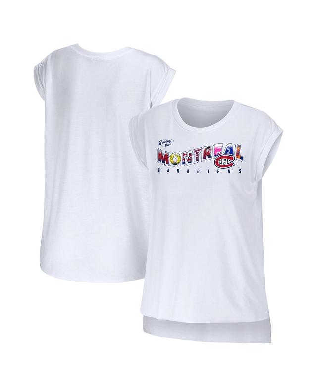 Womens Wear by Erin Andrews White Montreal Canadiens Greetings From Muscle T-shirt Product Image