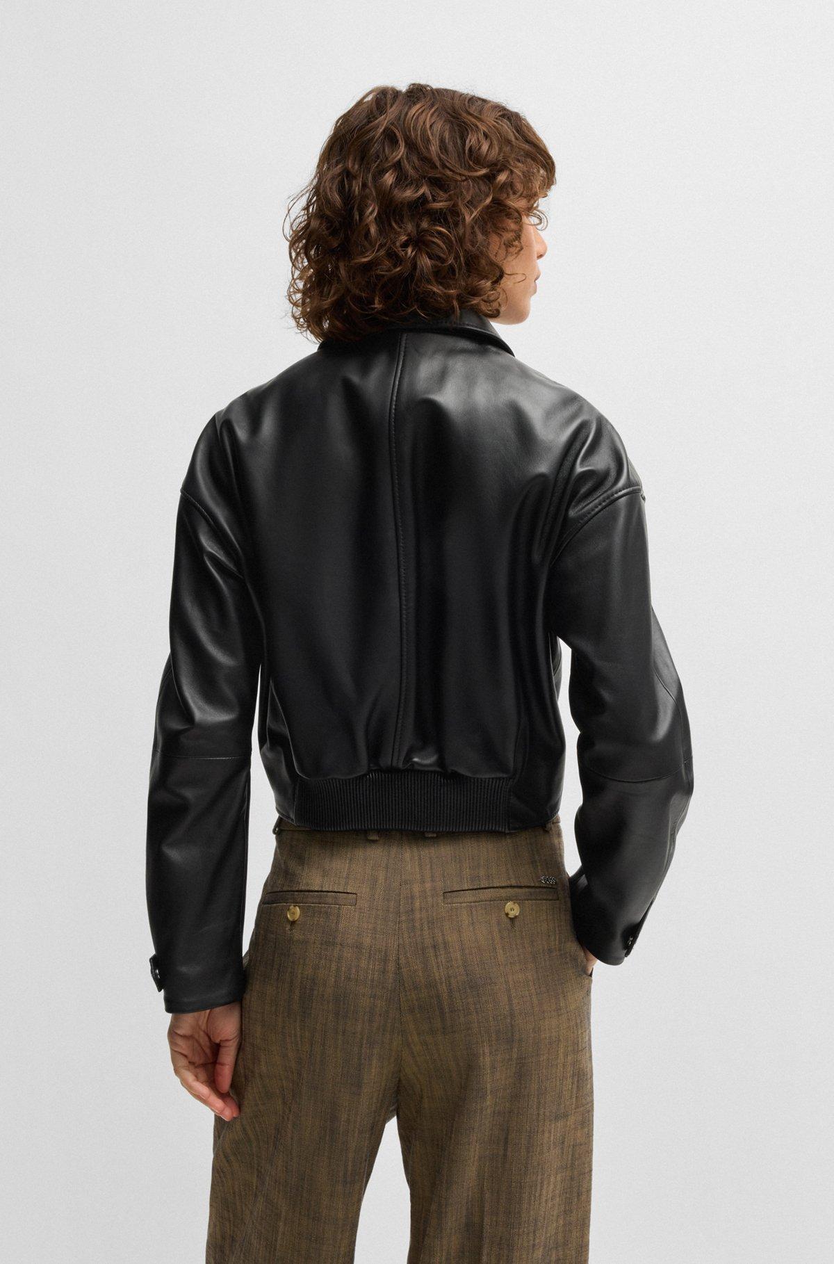 BOSS - Leather jacket with covered press studs - Black Product Image