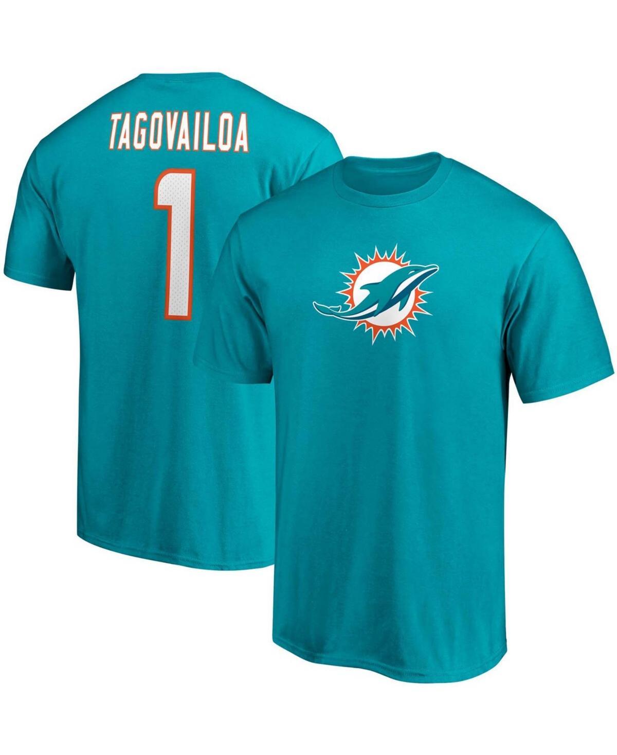 Mens Fanatics Branded Tua Tagovailoa Aqua Miami Dolphins Player Icon Name & Number T-Shirt Turquoise A Product Image