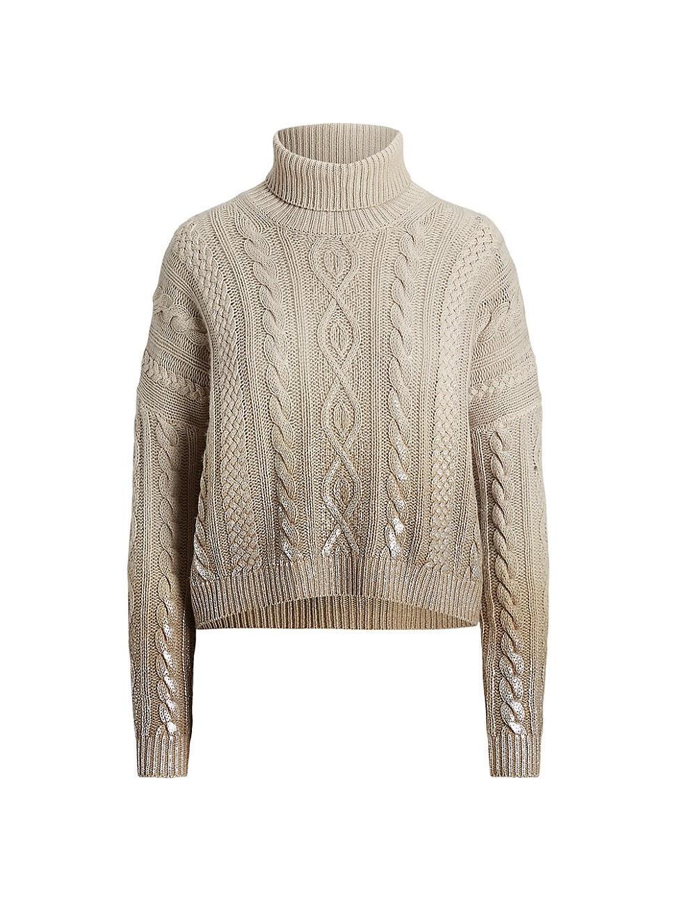 Womens Cashmere Cable-Knit Turtleneck Sweater product image