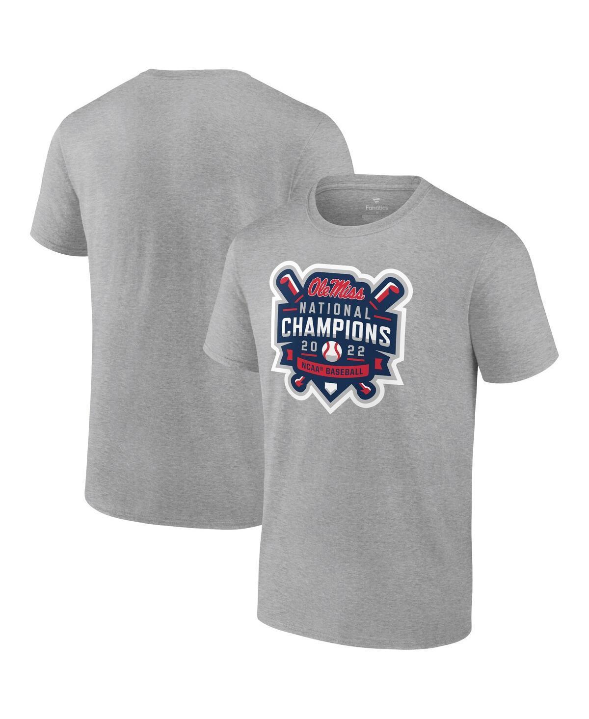 Mens Fanatics Heathered Gray Ole Miss Rebels 2022 Ncaa Mens Baseball College World Series Champions Official Logo T-shirt Product Image