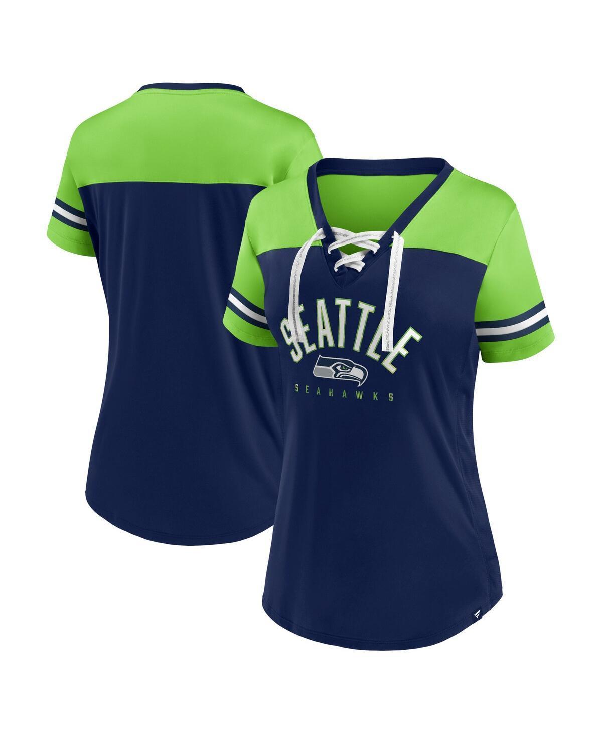 Womens Fanatics College Navy Seattle Seahawks Blitz and Glam Lace-Up V-Neck Jersey T-shirt - College Navy Product Image