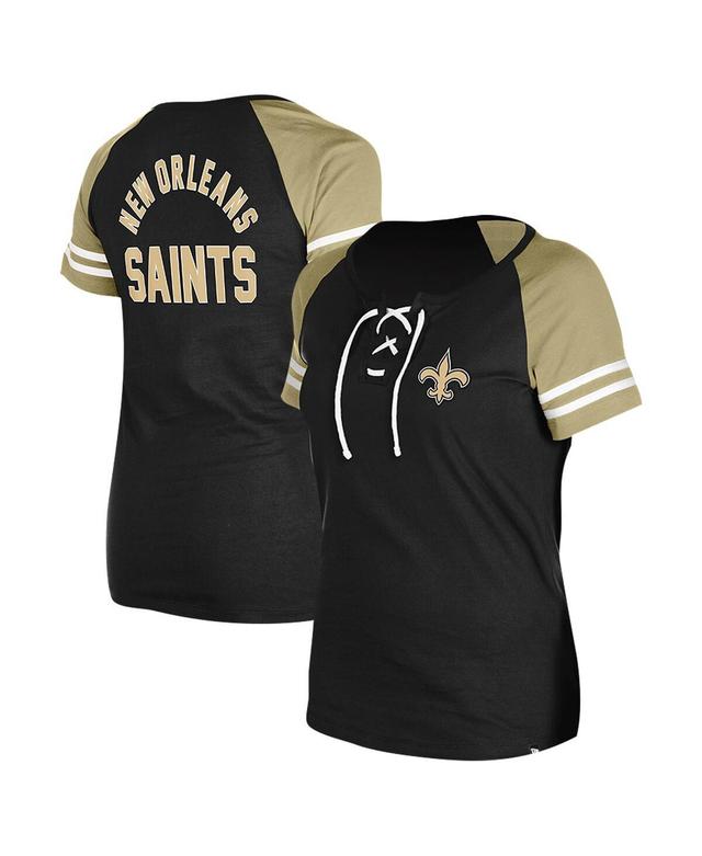 New Era Womens Black New Orleans Saints Lace-Up Raglan T-Shirt Product Image