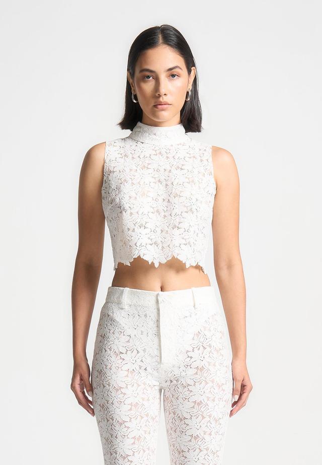 Lace Open Back Top - White Female Product Image