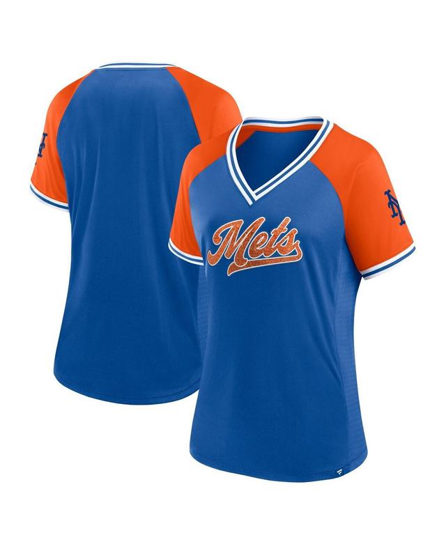 Womens Fanatics Royal New York Mets Glitz and Glam League Diva Raglan V-Neck T-shirt Product Image