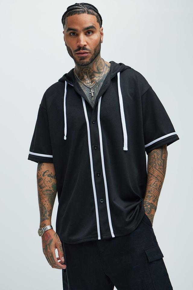 Basic Hooded Baseball Jersey - Black Product Image