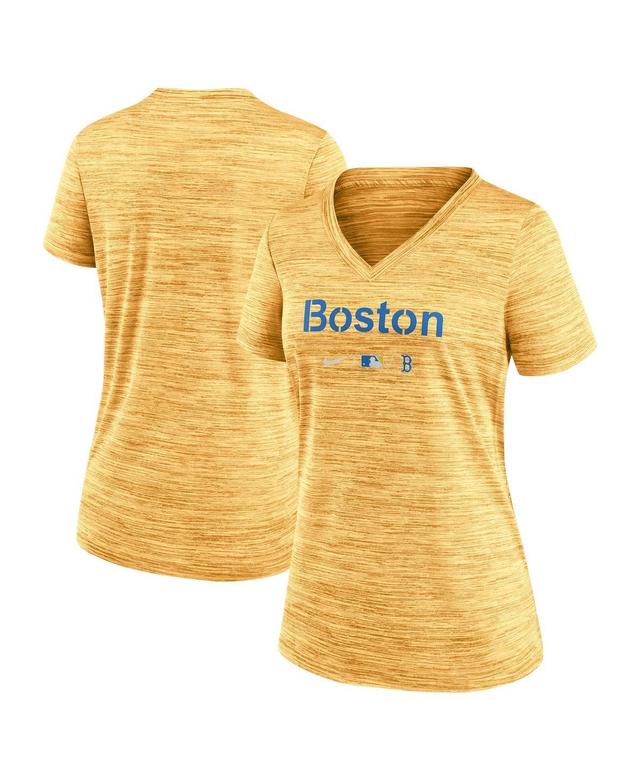 Womens Nike Gold Boston Red Sox Mlb City Connect Velocity Space-Dye Performance V-Neck T-shirt Product Image