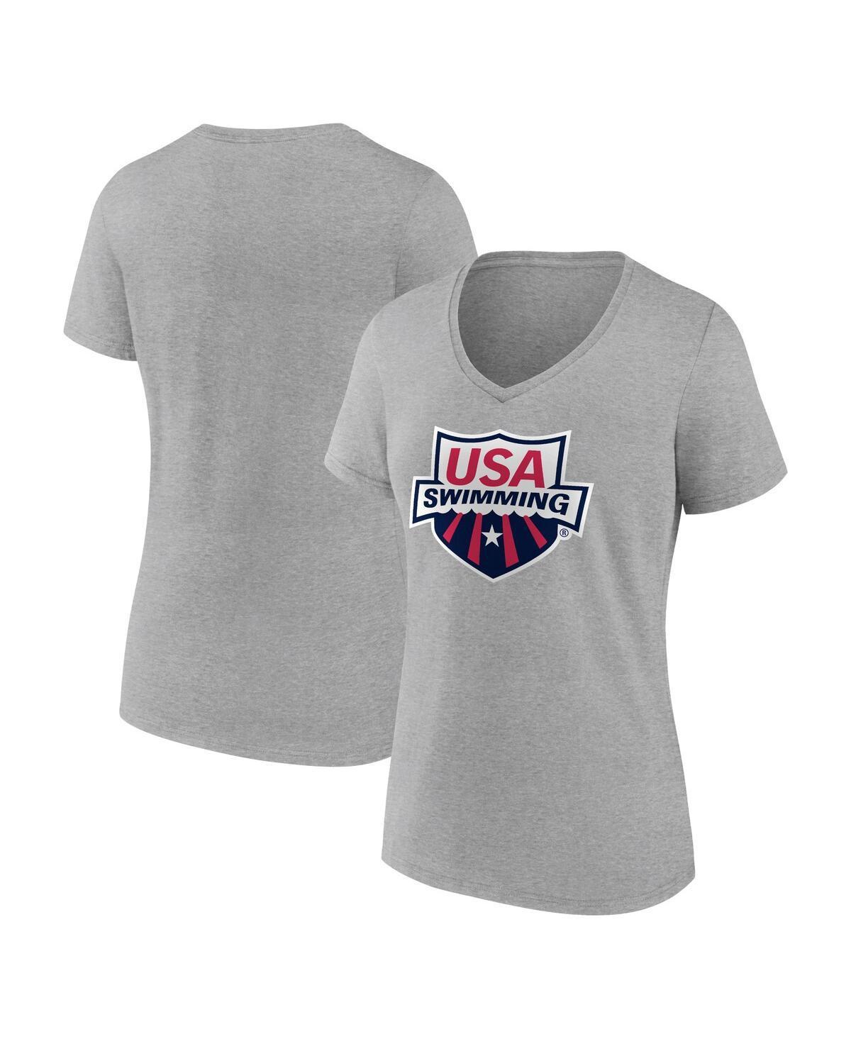 Fanatics Womens Heather Gray Usa Swimming Primary Logo V-Neck T-Shirt Product Image