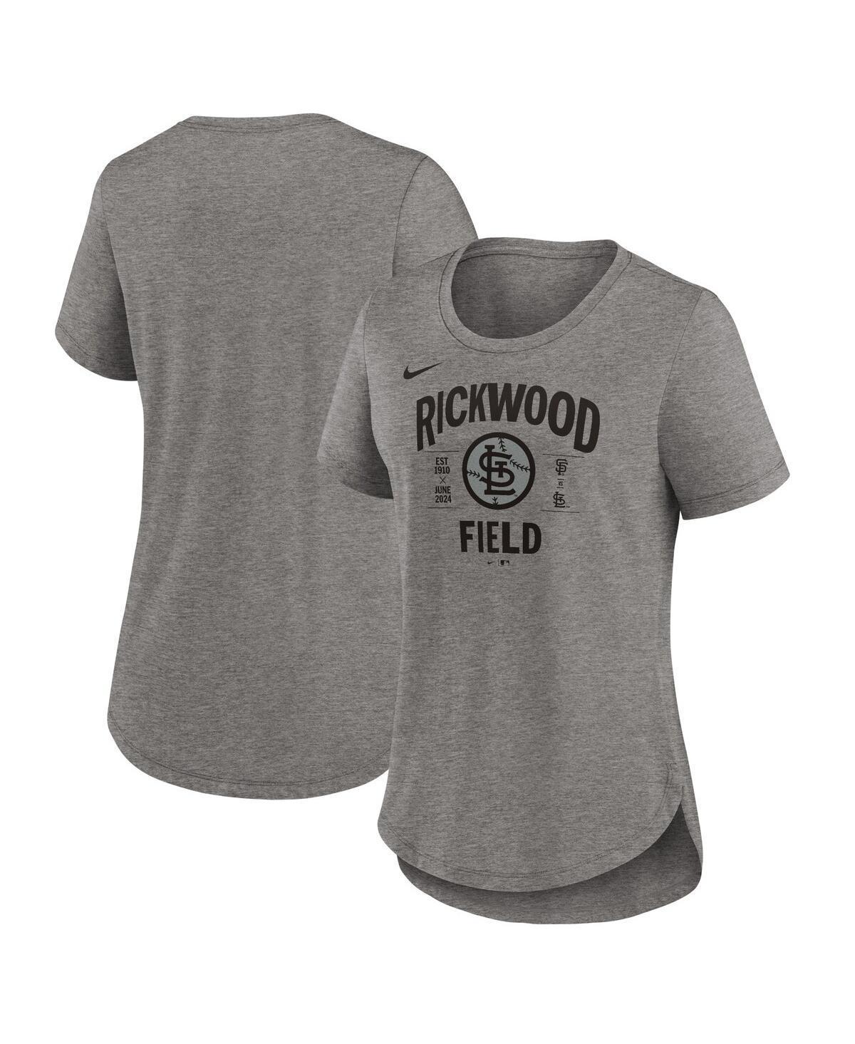 Nike Womens Heather Charcoal St. Louis Cardinals 2024 Rickwood Classic Tribute Tri-Blend Scoop Neck T-Shirt Product Image