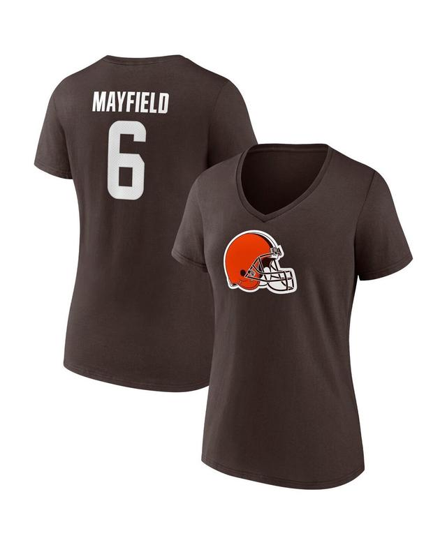 Womens Fanatics Baker Mayfield Brown Cleveland Browns Player Icon Name and Number V-Neck T-shirt Product Image