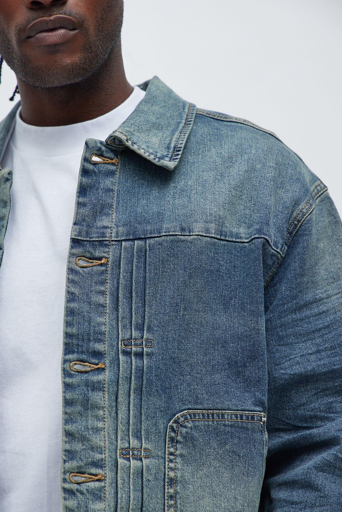 Patrick Pleated Trucker Jacket - Vintage Blue Wash Product Image