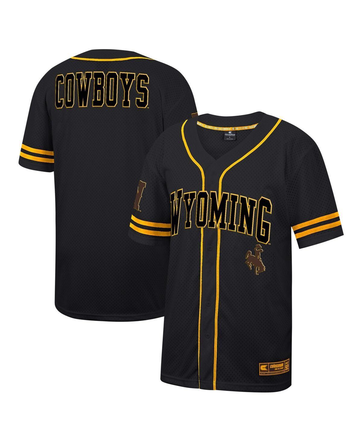 Mens Colosseum Black Wyoming Cowboys Free Spirited Mesh Button-Up Baseball Jersey - Black Product Image