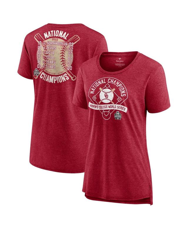 Womens Fanatics Heathered Crimson Oklahoma Sooners 2022 Ncaa Softball Womens College World Series Champions Slide Schedule T-shirt Product Image