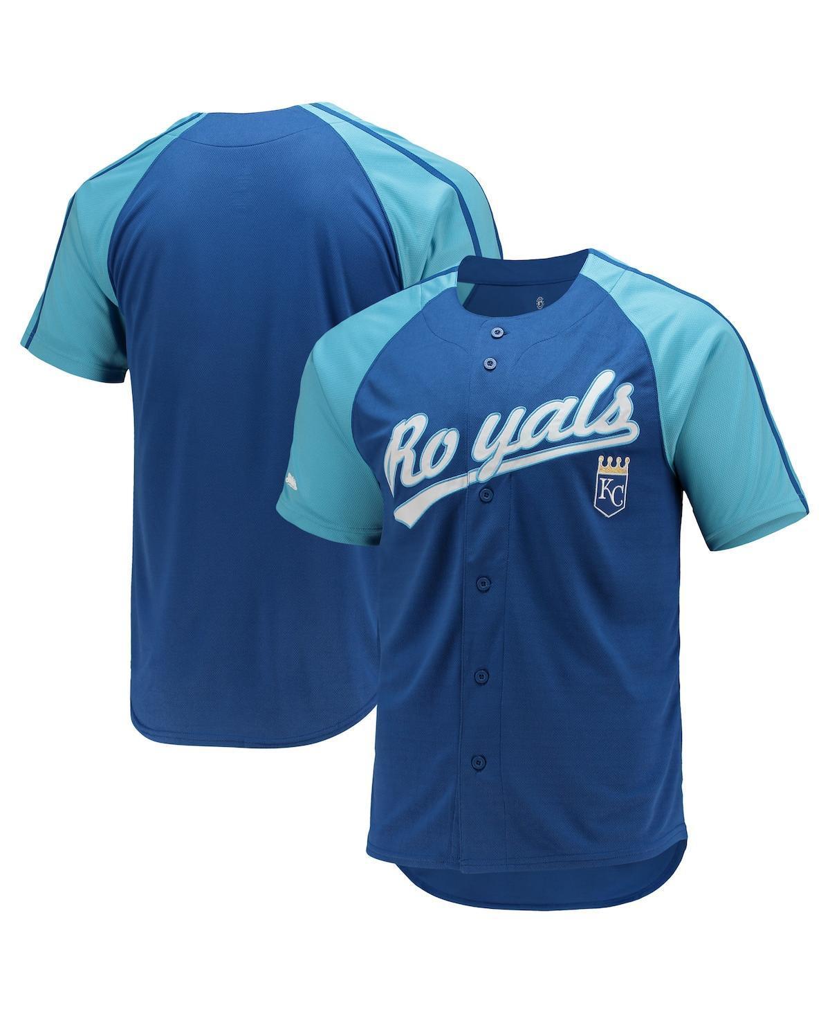 Mens Stitches Royal Kansas City Royals Button-Down Raglan Replica Jersey - Royal Product Image