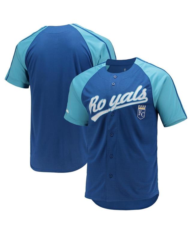 Mens Stitches Royal Kansas City Royals Button-Down Raglan Replica Jersey - Royal Product Image