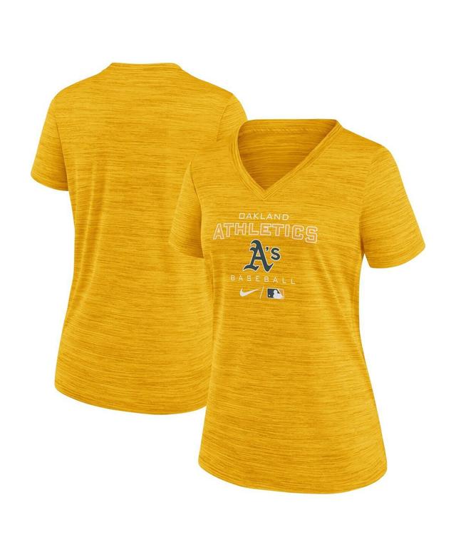 Womens Nike Gold Oakland Athletics Authentic Collection Velocity Performance V-Neck T-shirt Product Image