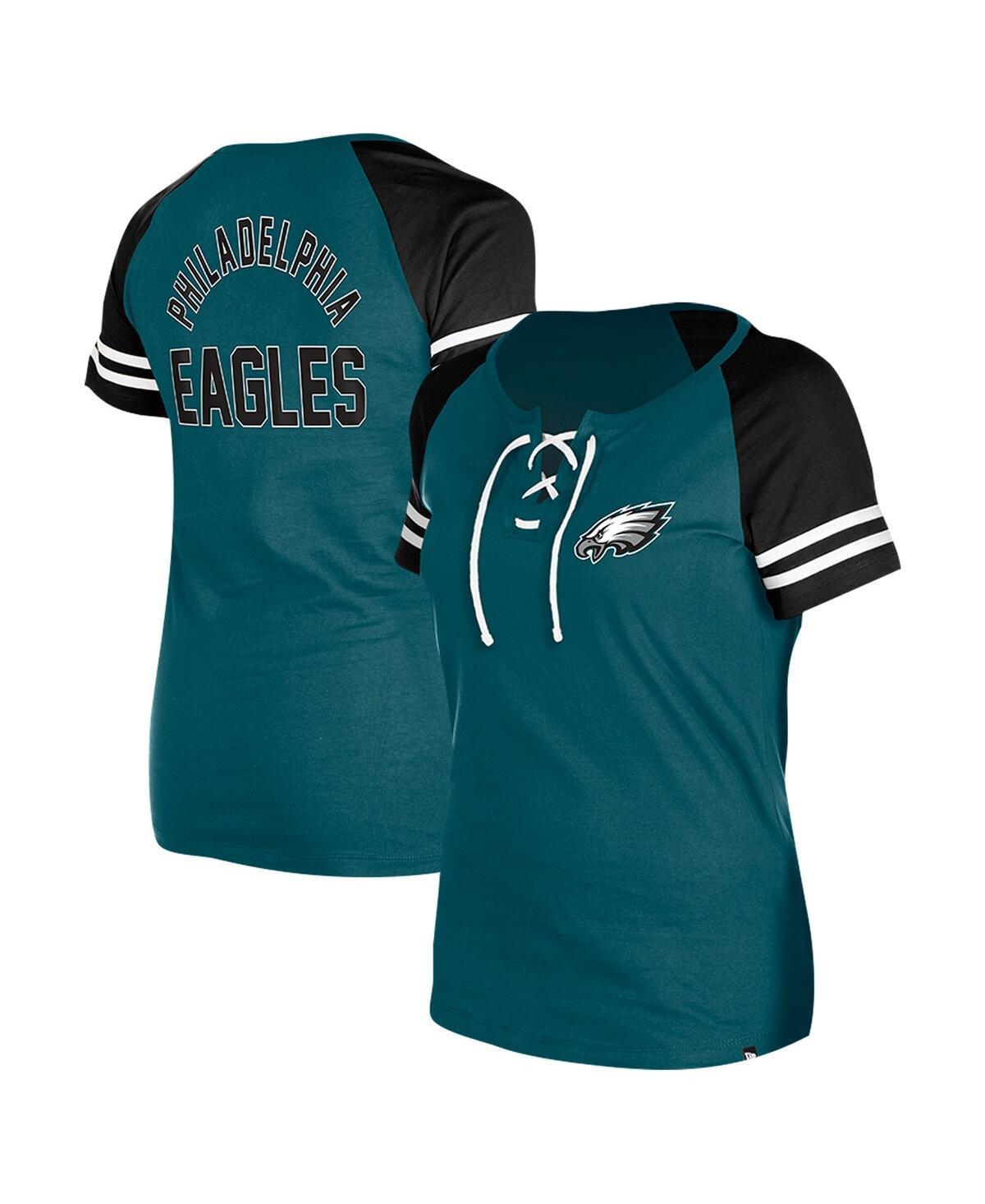 Womens New Era Kelly Philadelphia Eagles Throwback Lace-Up Raglan T-Shirt Product Image