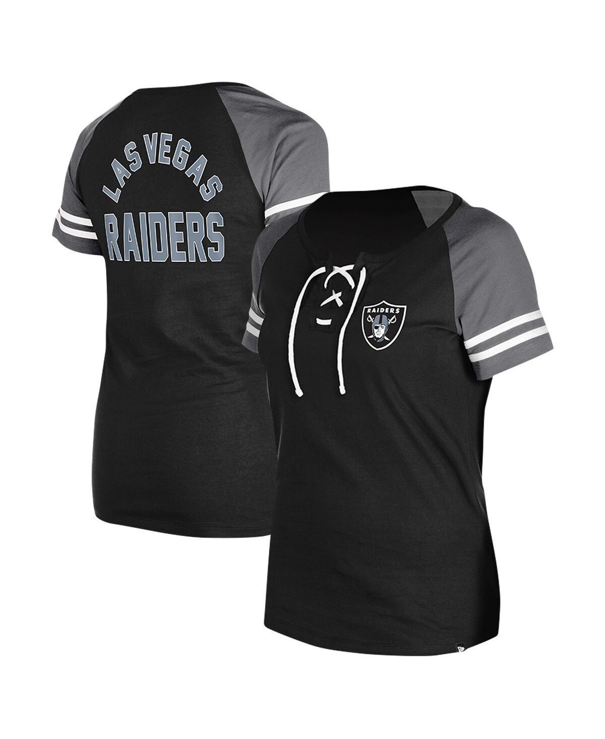 New Era Womens Black Las Vegas Raiders Lace-Up Raglan T-Shirt Product Image