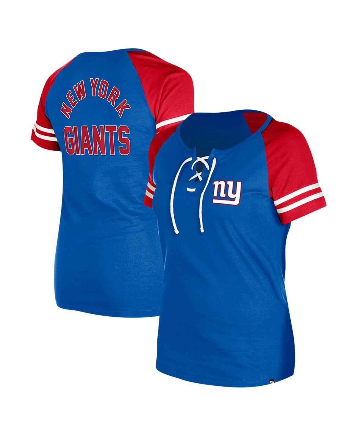 New Era Womens Royal New York Giants Lace-Up Raglan T-Shirt Product Image