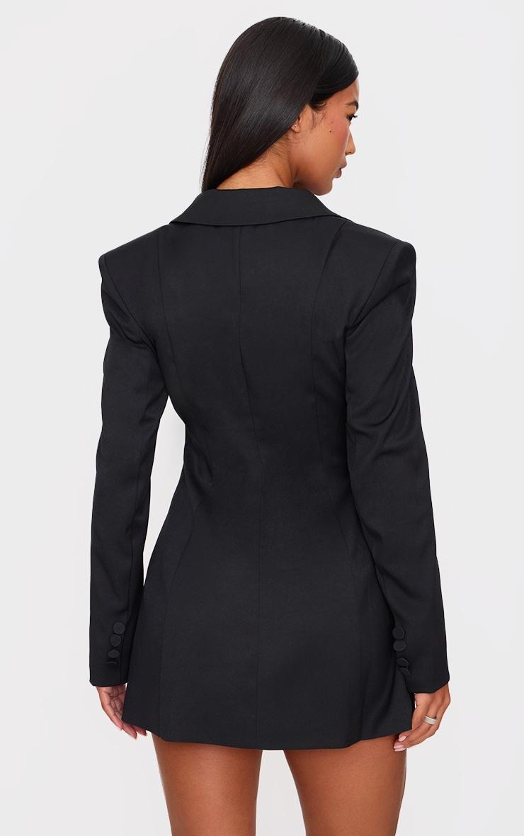 Black Woven Cinched Waist Blazer Dress Product Image