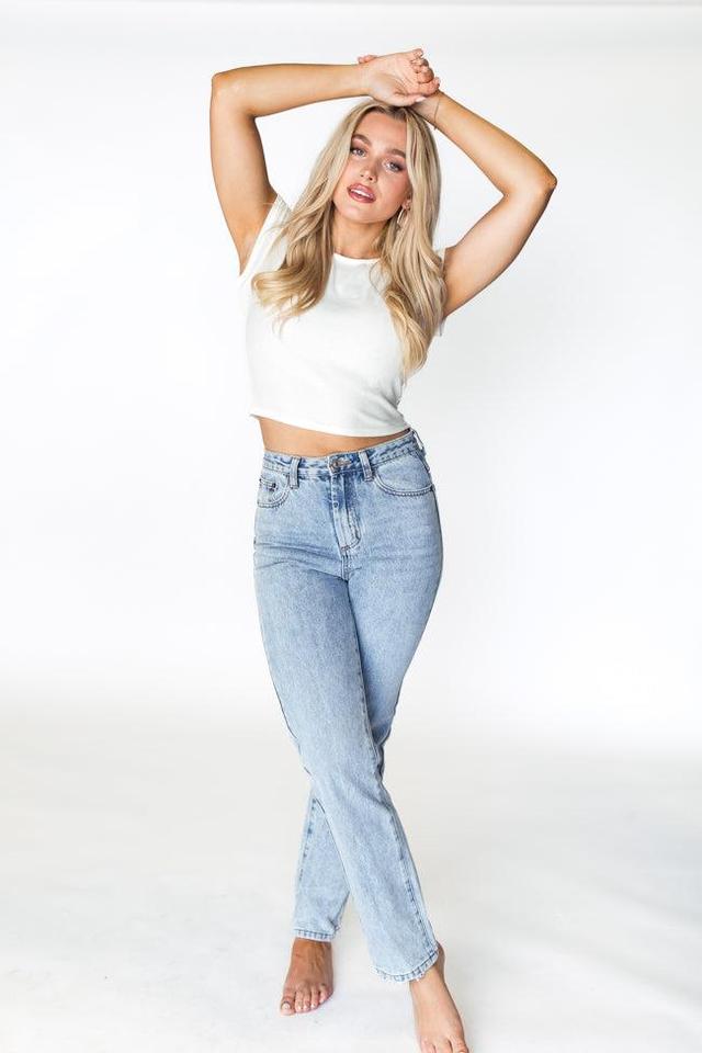 Megan Light Wash Straight Leg Mom Jeans Product Image