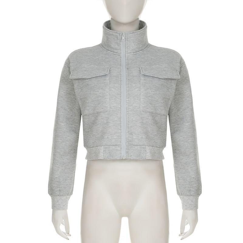 Stand Collar Crop Zip Jacket Product Image