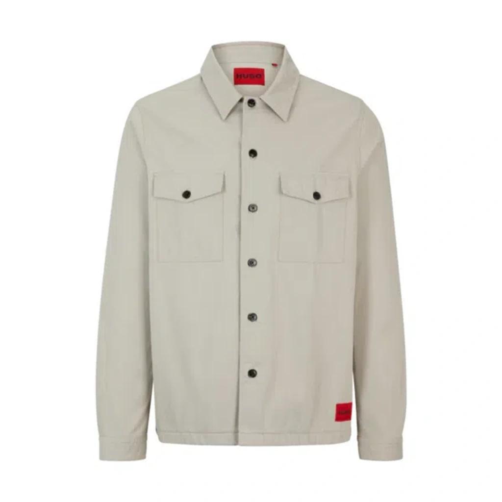 HUGO BOSS Oversized-fit Overshirt In Cotton Twill With Camp Collar In Beige Product Image