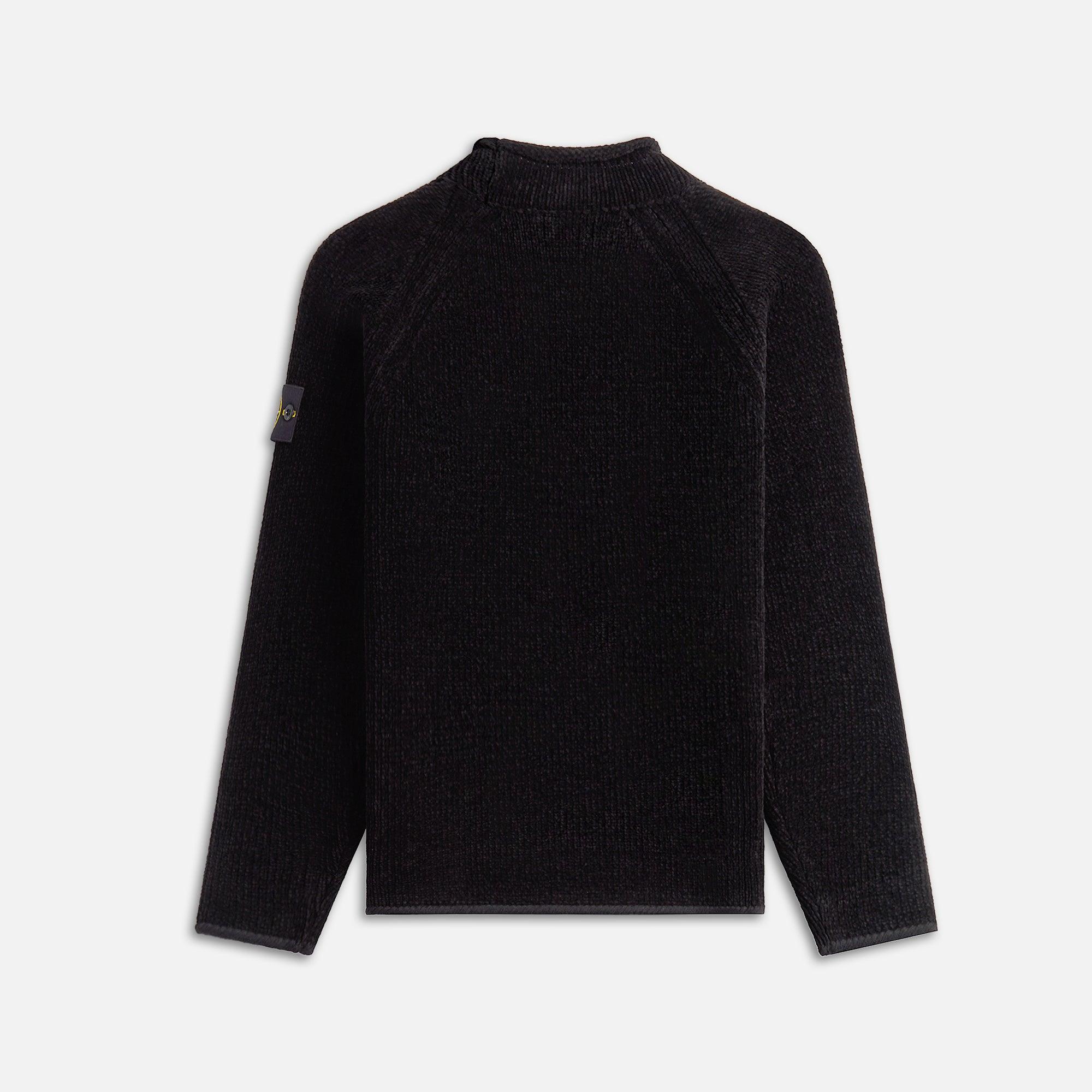 Stone Island Cotton Chenille Knit Sweater - Black Male Product Image