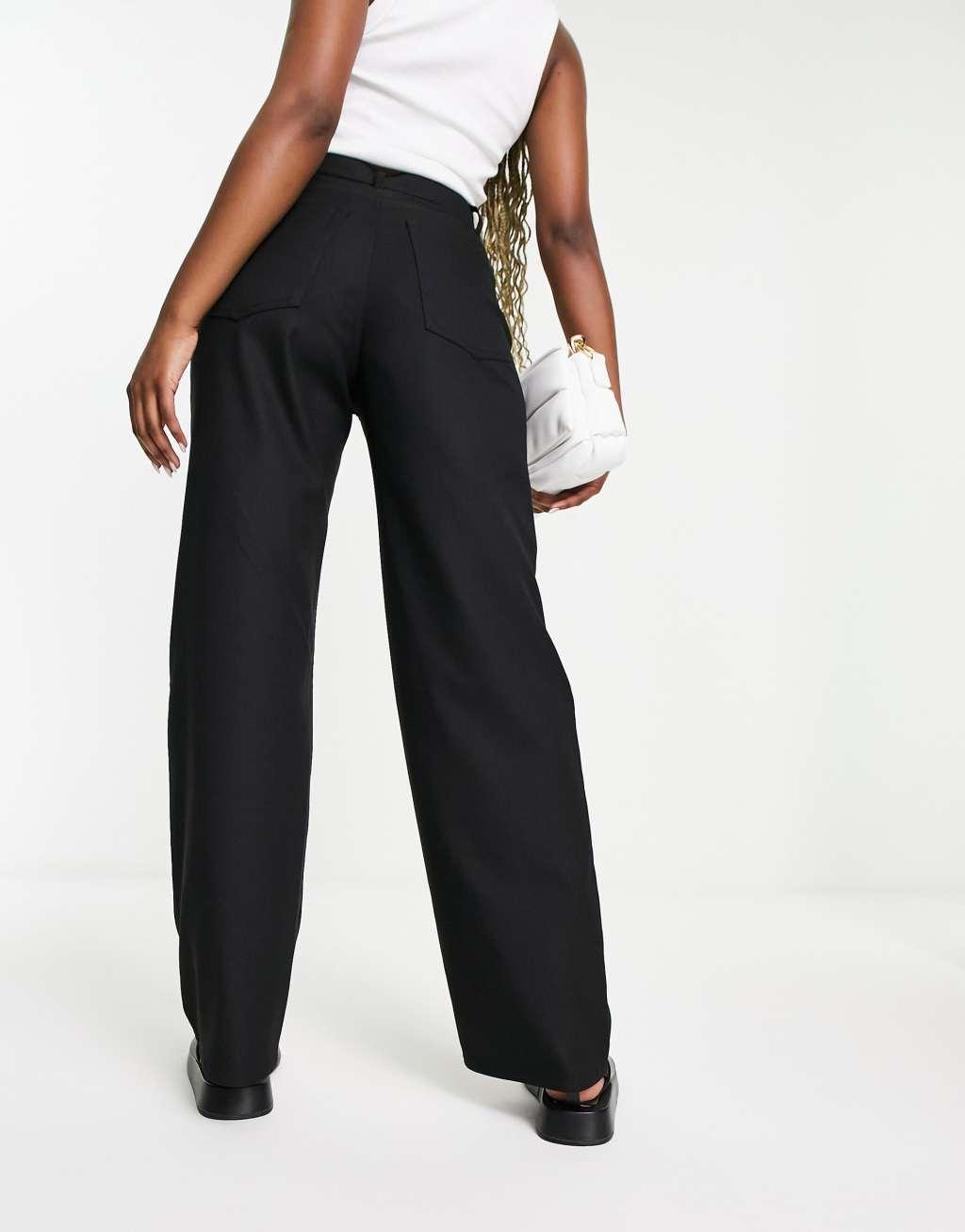 Monki straight leg tailored trousers in black Product Image