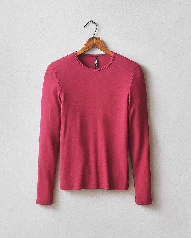 Stretch Rib Crew Tee Long Sleeve - Beet Red Female Product Image