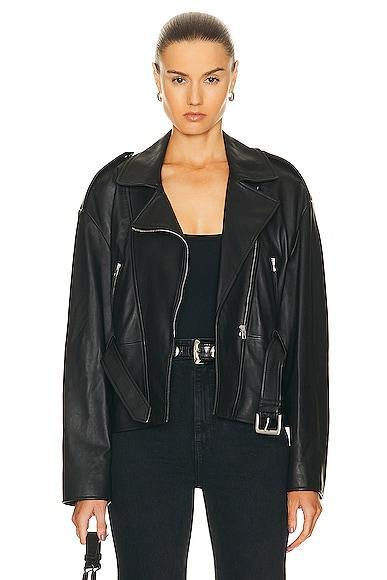 NILI LOTAN Aurelie Waisted Leather Jacket Product Image