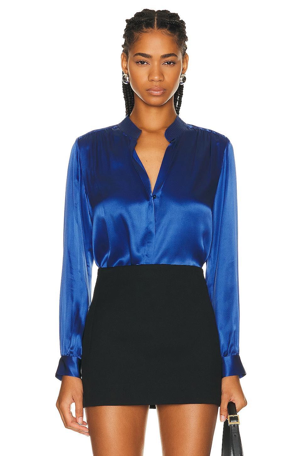 LAgence Bianca Silk Banded Collar Blouse Product Image