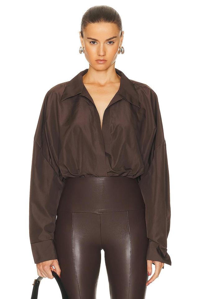 Norma Kamali Super Oversized Boyfriend NK Shirt Bodysuit (Chocolate) Women's Jumpsuit & Rompers One Piece Product Image