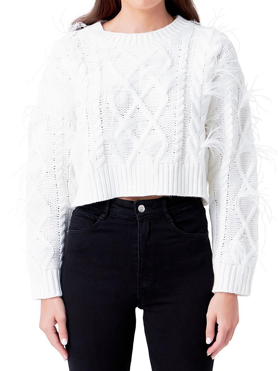 Endless Rose Feather Trim Crop Sweater Product Image