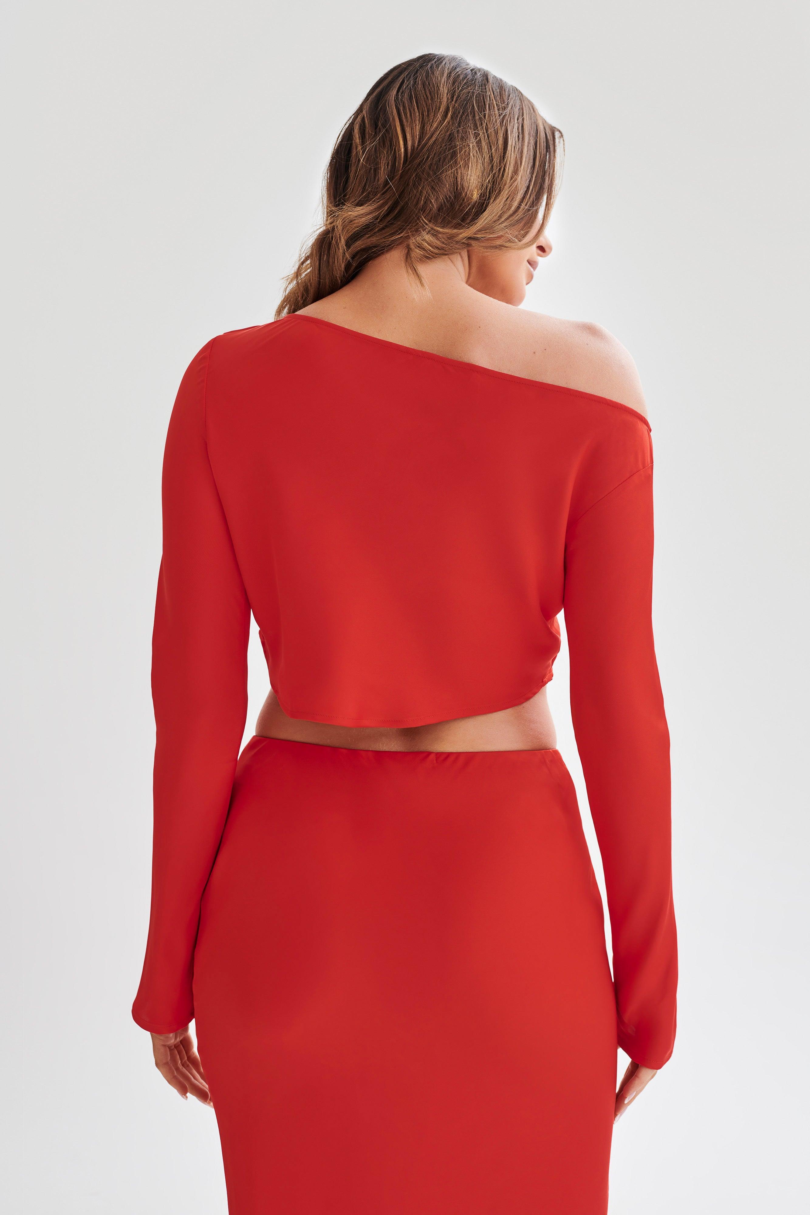 Violeta One Shoulder Satin Top - Red Product Image