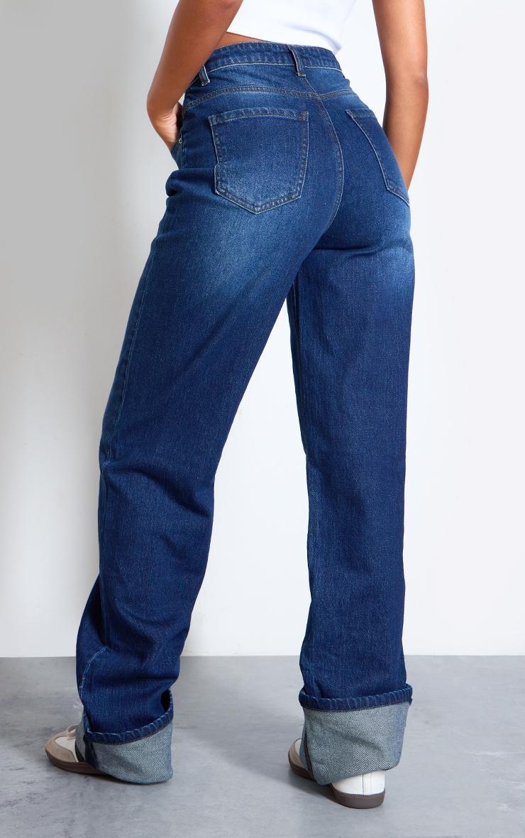 Tall Dark Indigo Mid Rise Distressed Turn Up Hem Jeans Product Image