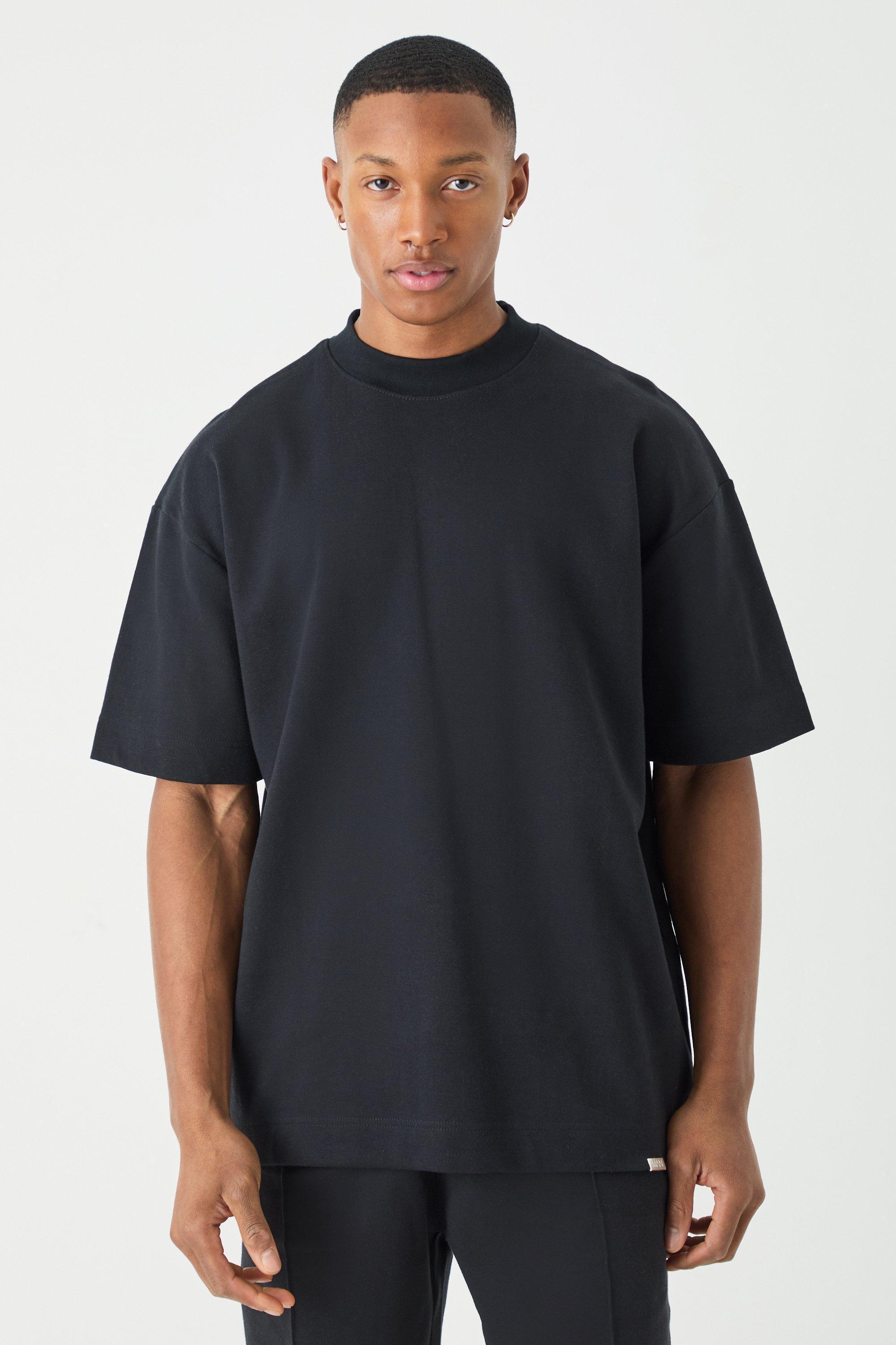 Man Oversized Extended Neck Heavy Interlock T-shirt | boohooMAN USA Product Image