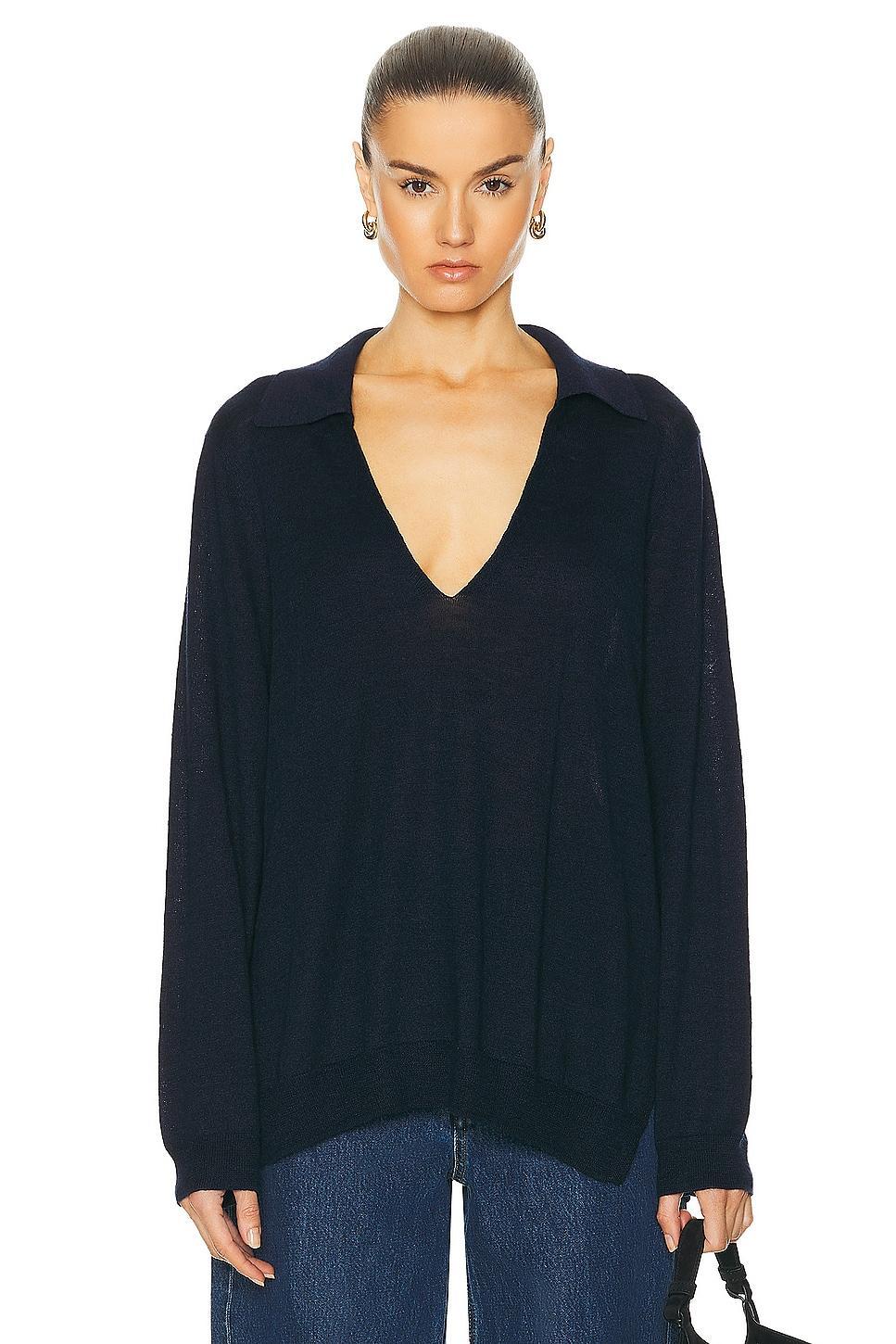 LESET Eve V Neck Polo Sweater in Navy Product Image