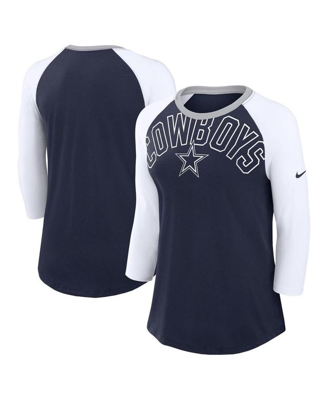 Womens Nike Navy Dallas Cowboys Knockout Arch Raglan Tri-Blend 3/4-Sleeve T-shirt - Navy Product Image