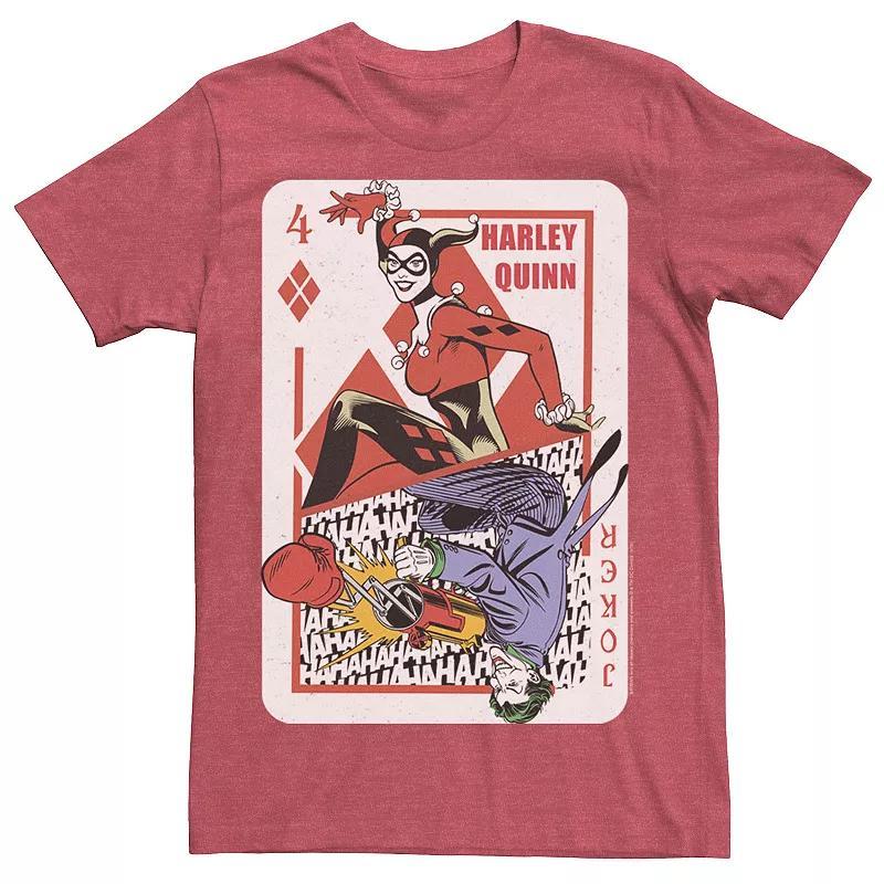 Mens DC Comics Harley Quinn Joker Playing Card Tee, Mens Royal Grey Product Image