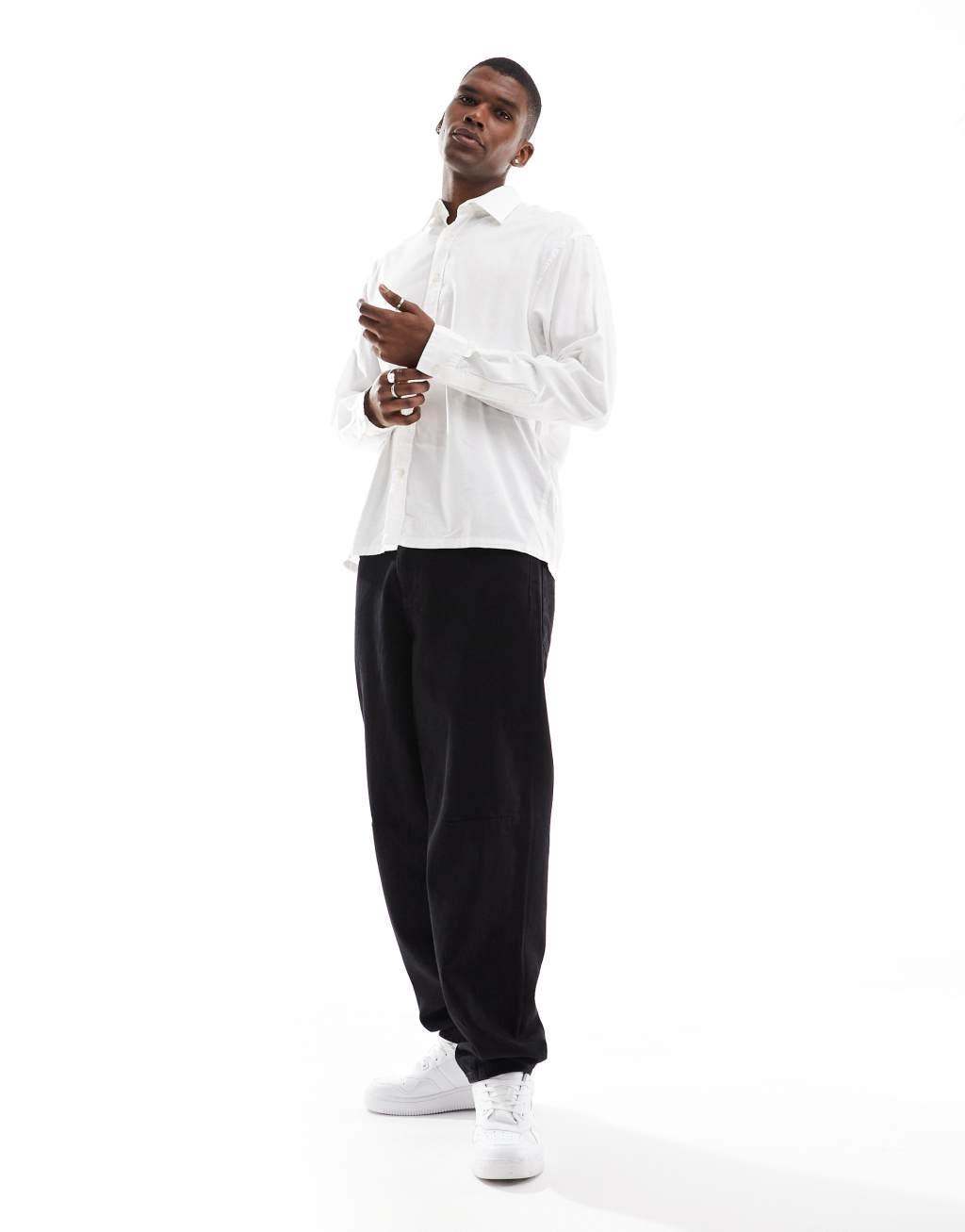 Jack & Jones boxy straight hem shirt in white  Product Image