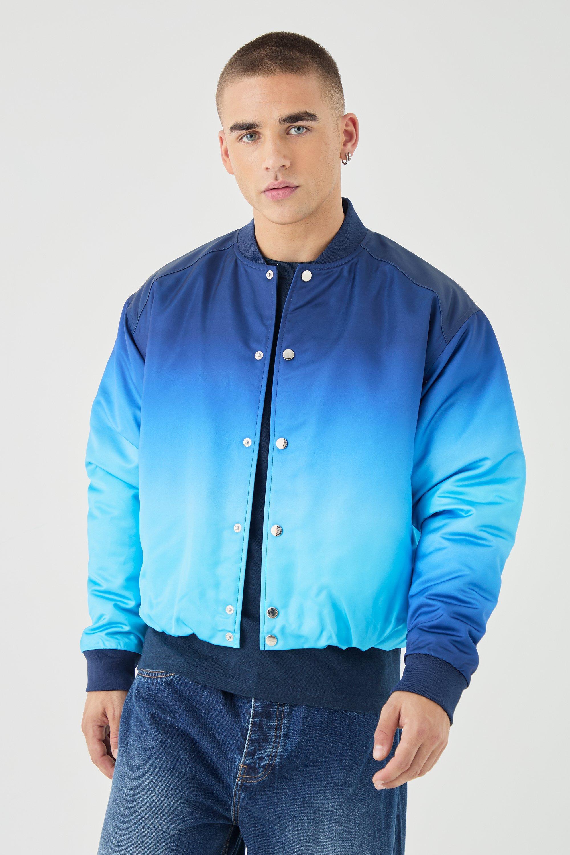 Boxy Ombre Bomber Jacket In Blue | boohooMAN USA Product Image