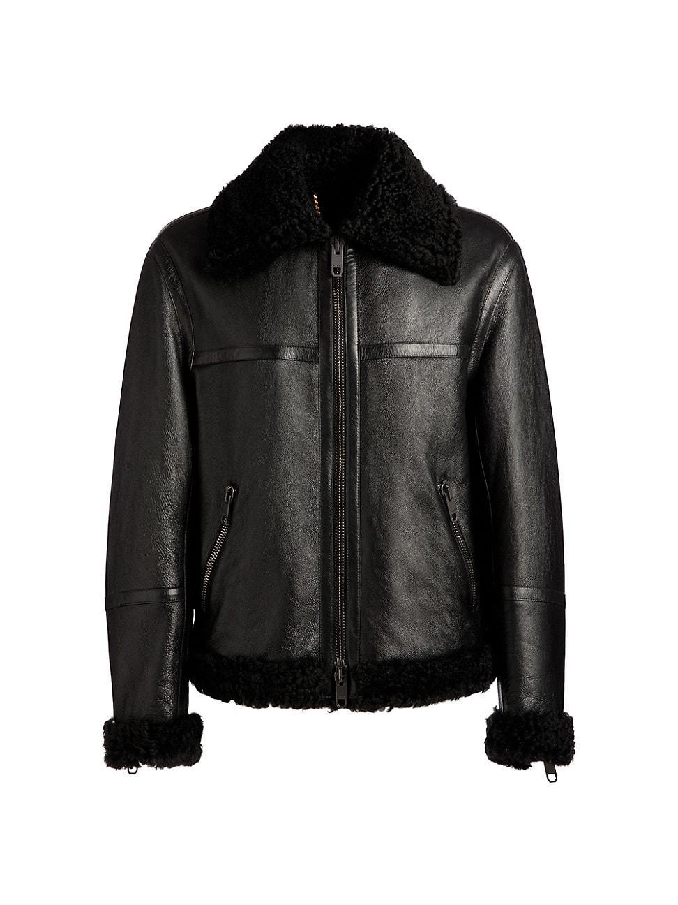 Mens Bally x Adrien Brody Leather Shearling-Trim Bomber Jacket Product Image