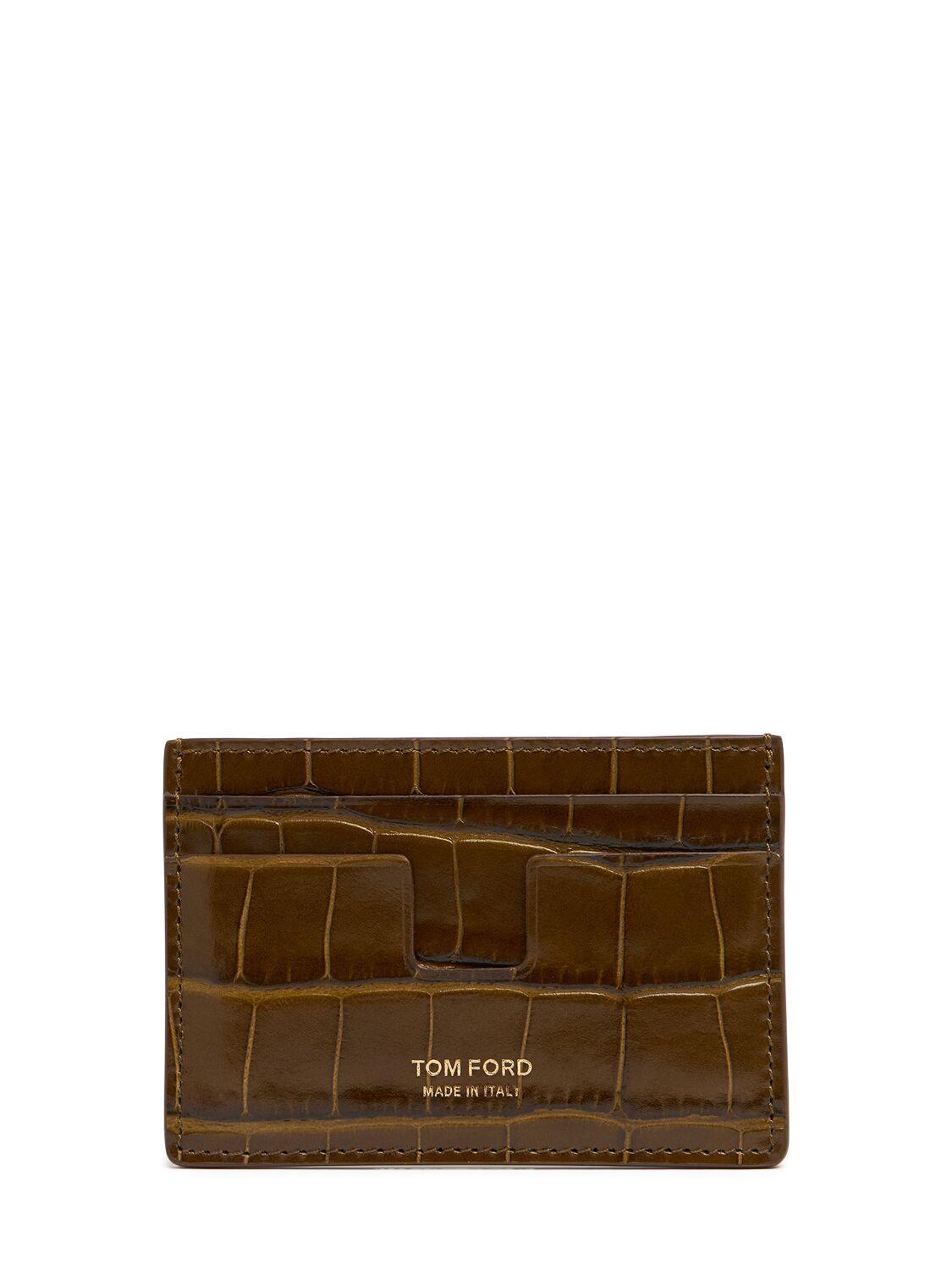 Shiny Croc Embossed Card Holder In Khaki Product Image