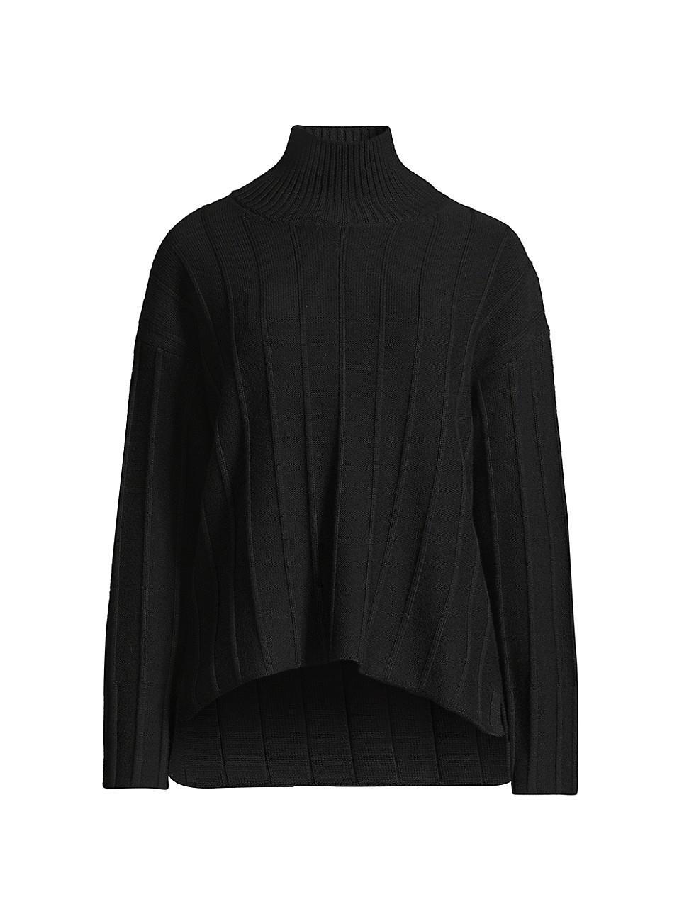 Womens Wool Rib-Knit Mock Turtleneck Top Product Image