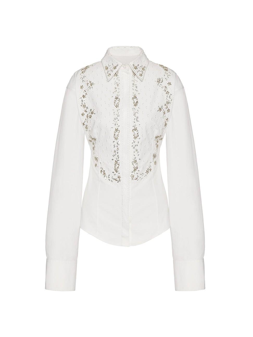 Womens Embroidered Compact Poplin Shirt Product Image